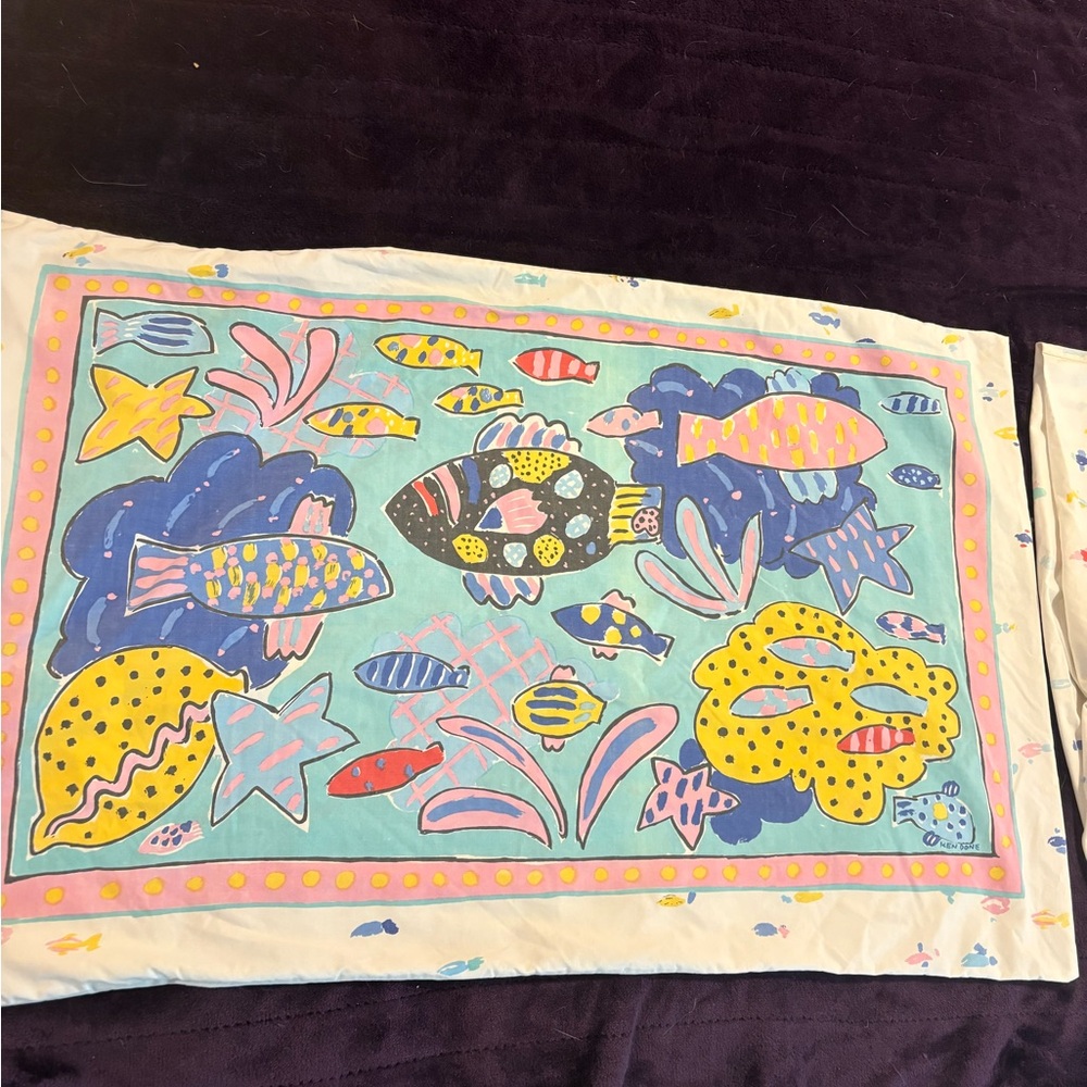 Colorful Fish Print standard pillow cases , 2 sided prints. Ken done designer